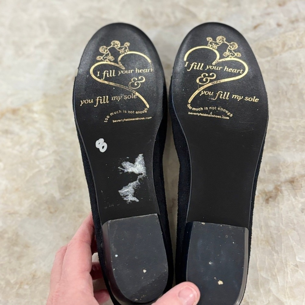 Beverly Feldman Black‎ Suede Ballet Flats Gold Trim Horsebit Size 7M - Picture 6 of 7
